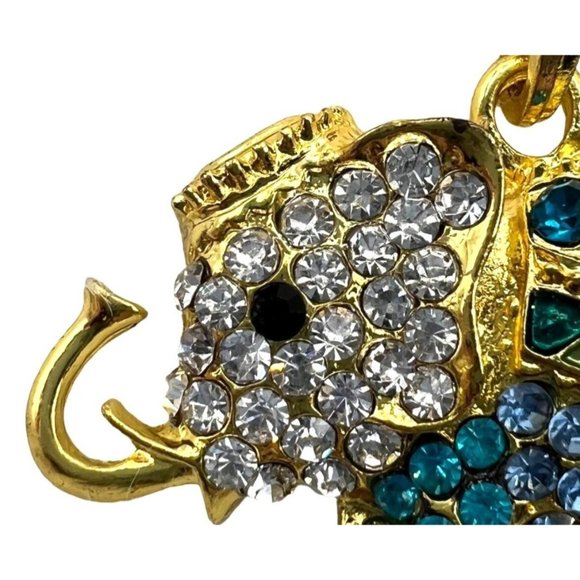 Elephant Rhinestone ELEPHANT Multi Colored Blue Pendant Necklace 27" - Picture 1 of 11